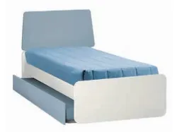 Queen size bed with headboard composed of two shaped panels, customizable finishes.