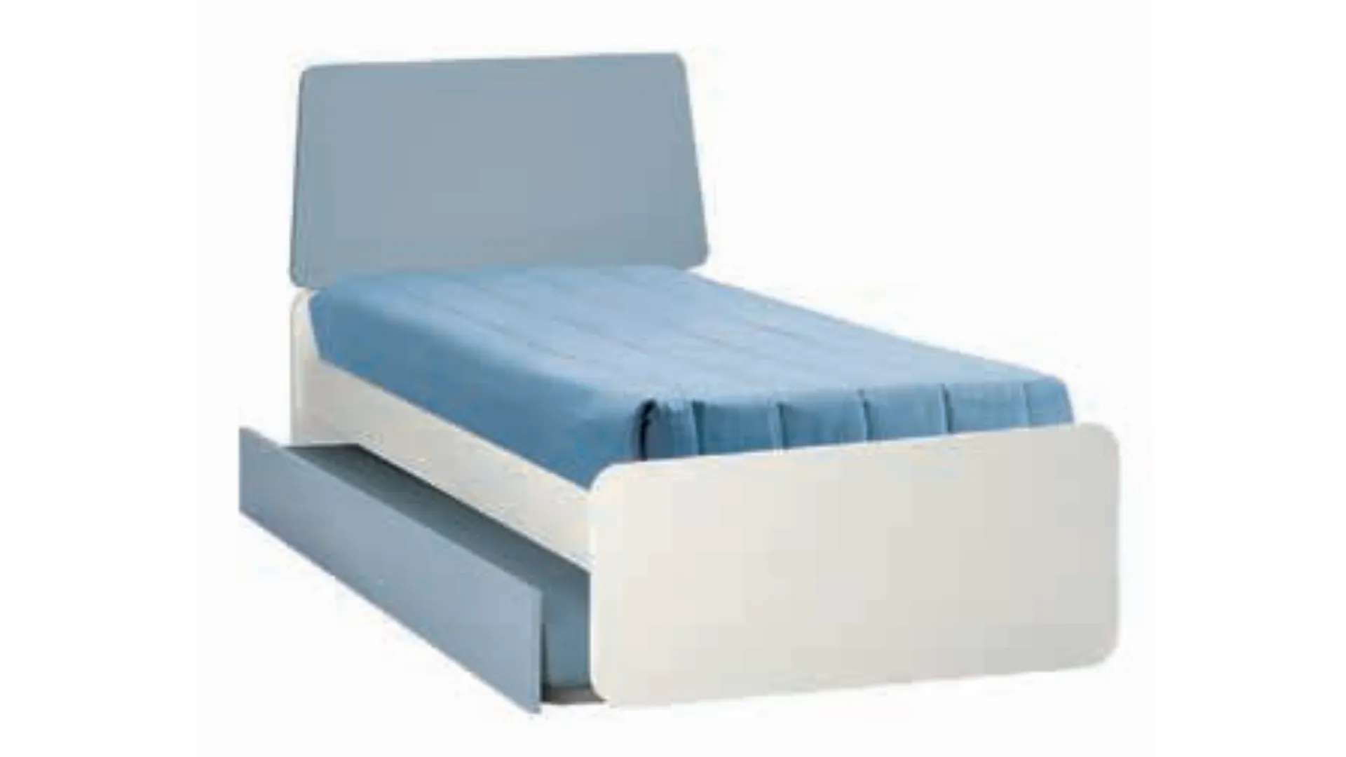 Queen size bed with headboard composed of two shaped panels, customizable finishes.