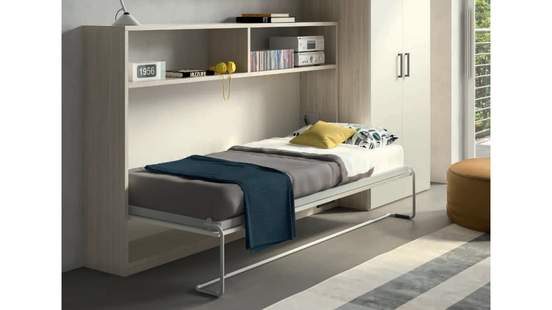 Single wall bed, space-saving and smart, customizable in finishes.