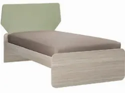 Single bed with headboard composed of two molded panels, durable and stable structure.