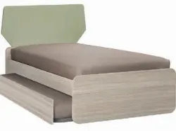 Single bed with headboard composed of two shaped panels, sturdy and stable structure