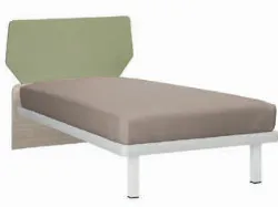 Single bed with headboard composed of two shaped panels, sturdy and stable structure.