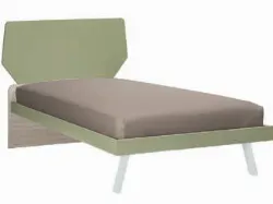 Single bed with headboard composed of two shaped panels, sturdy and stable structure.