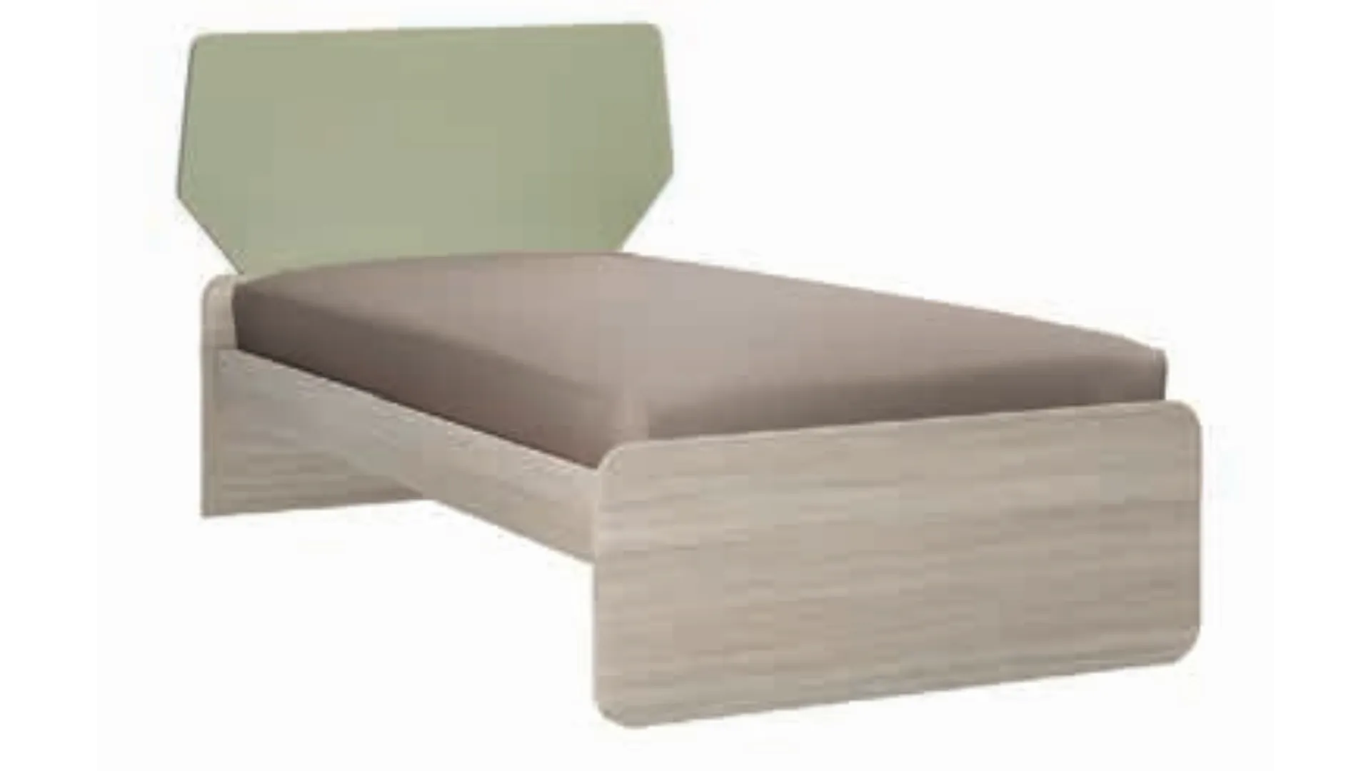 Single bed with headboard composed of two molded panels, durable and stable structure.