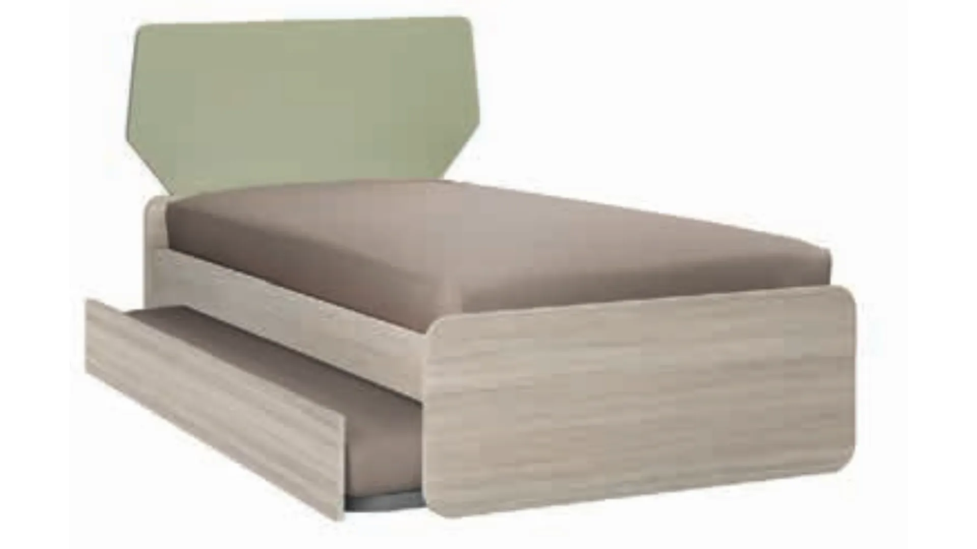Single bed with headboard composed of two shaped panels, sturdy and stable structure