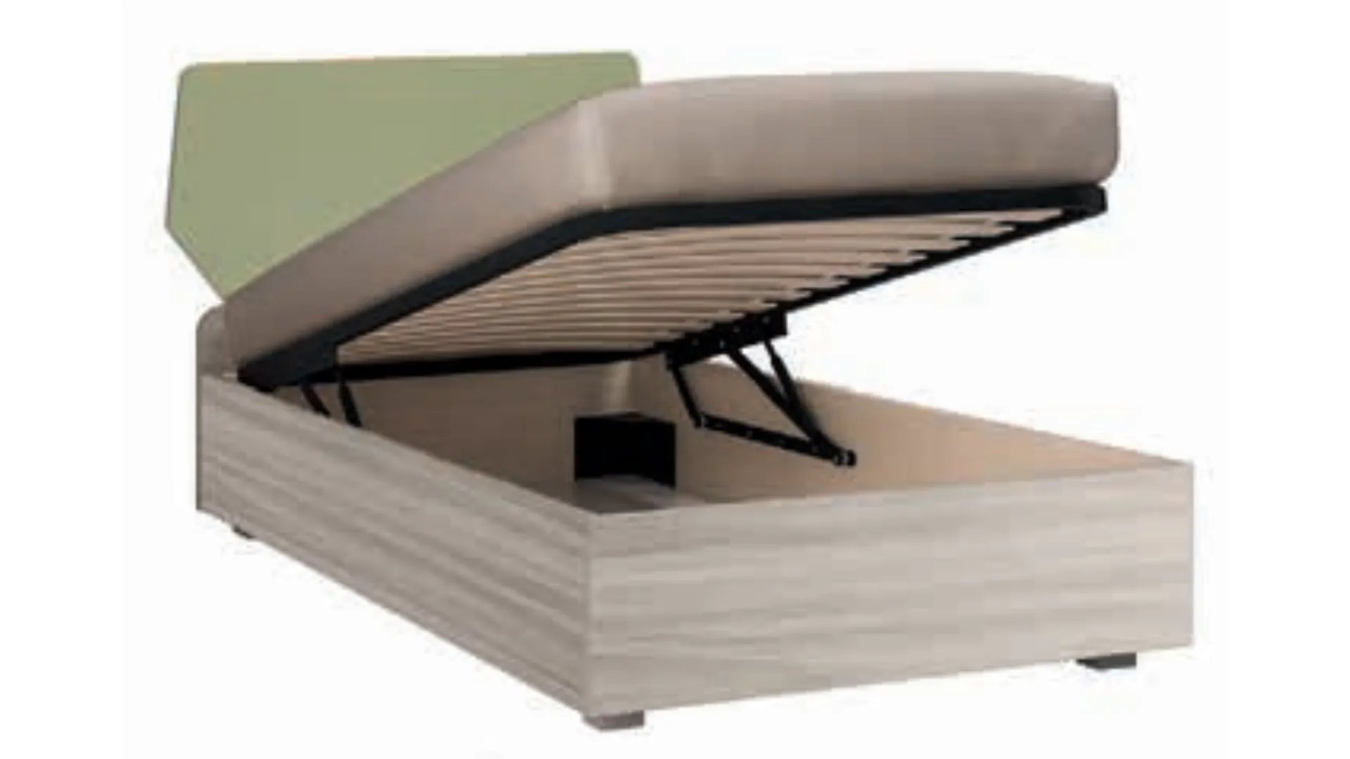 Single bed with headboard made of two shaped panels, sturdy and stable structure.