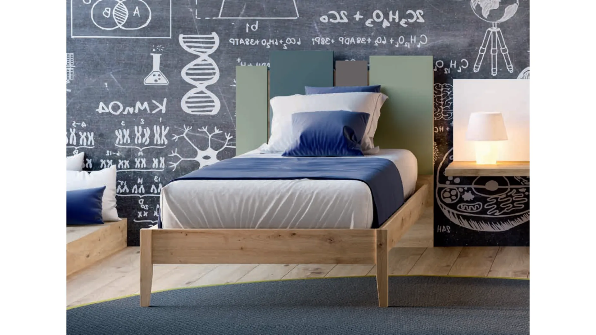 High quality single bed with headboard and 80x195 applied panels.