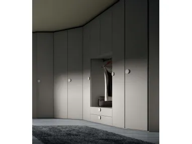 Modern corner wardrobe with open compartment for TV in modern style in wood