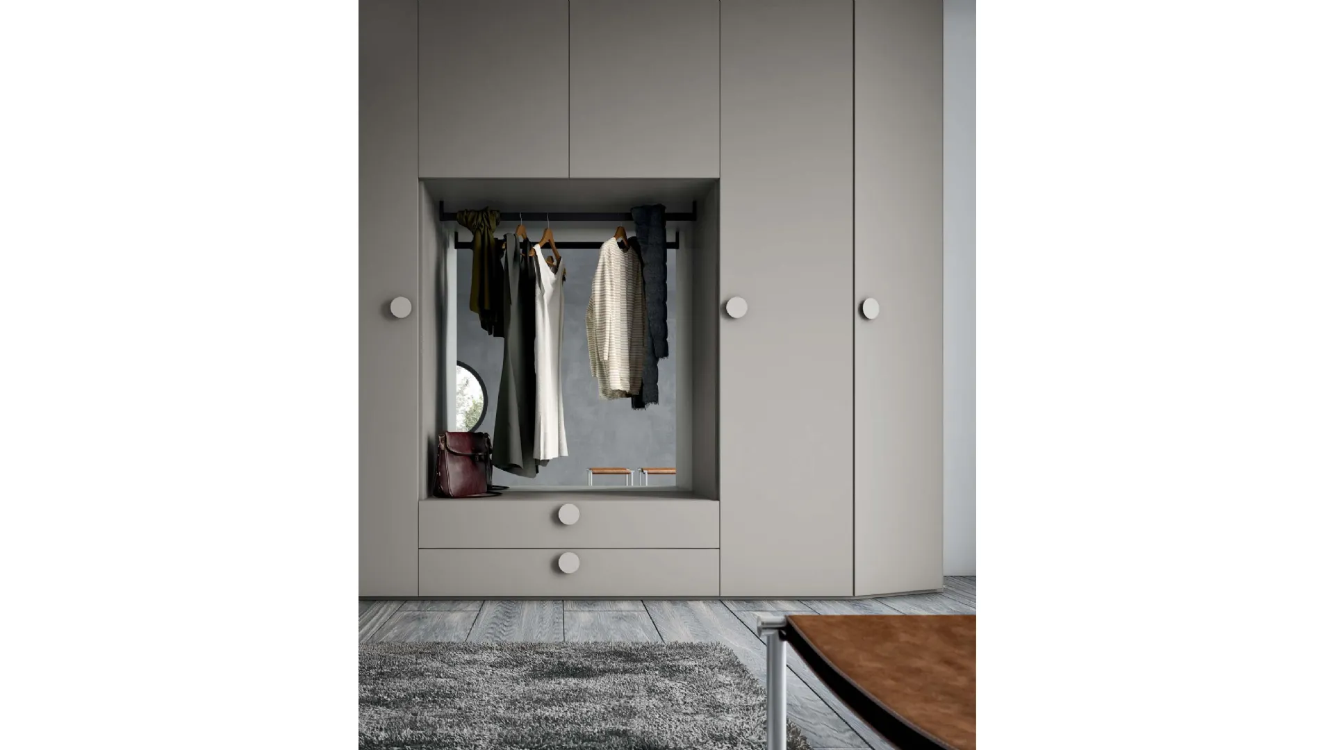 wardrobe with open compartment niche for TV