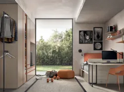 Modern bedroom for teenagers with padded panels, softness and functionality.