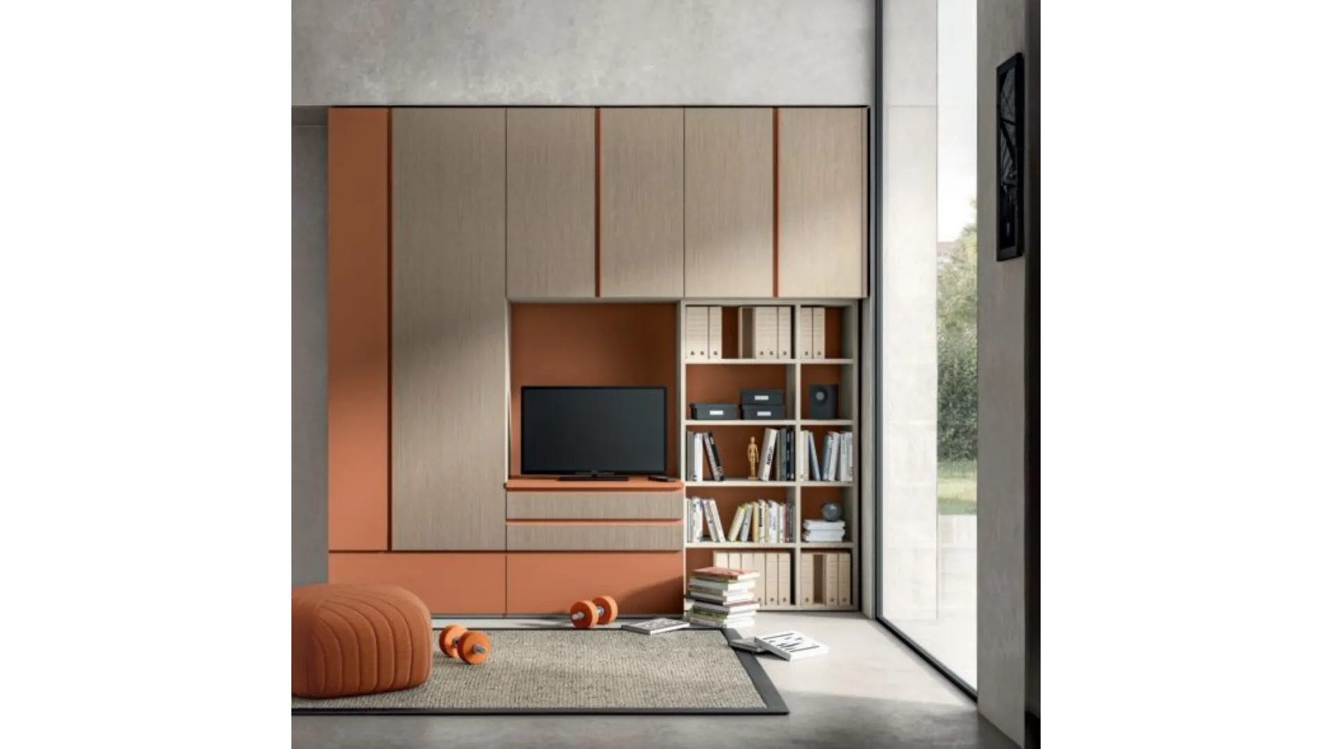 Modern bedroom for teenagers with padded panels, softness, and functionality.