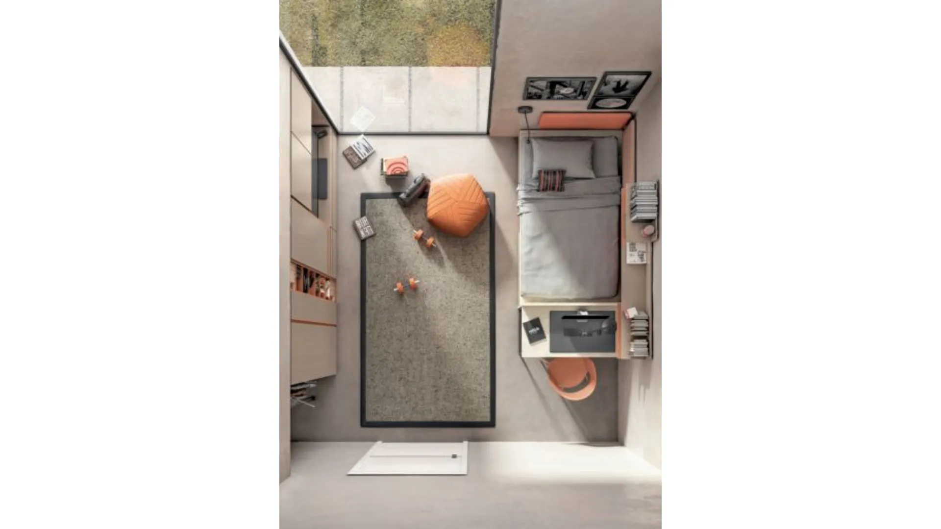 Modern bedroom for teenagers with padded panels, softness and functionality.