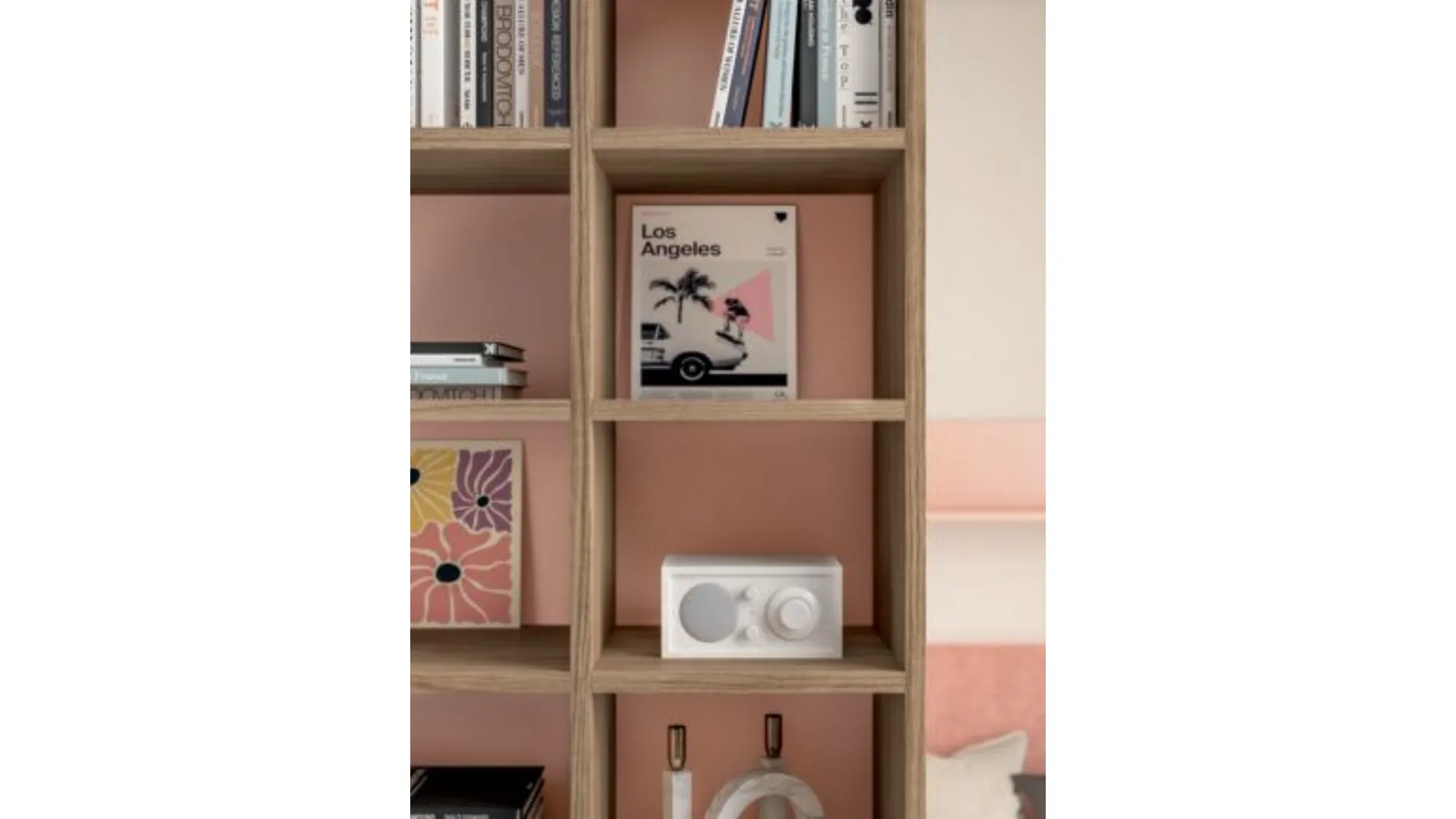 Functional and modern teenager's room complete with a wardrobe and suspended desk.