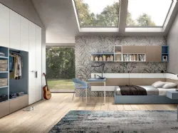 Modern complete bedroom, with customizable panels that act as a headboard.