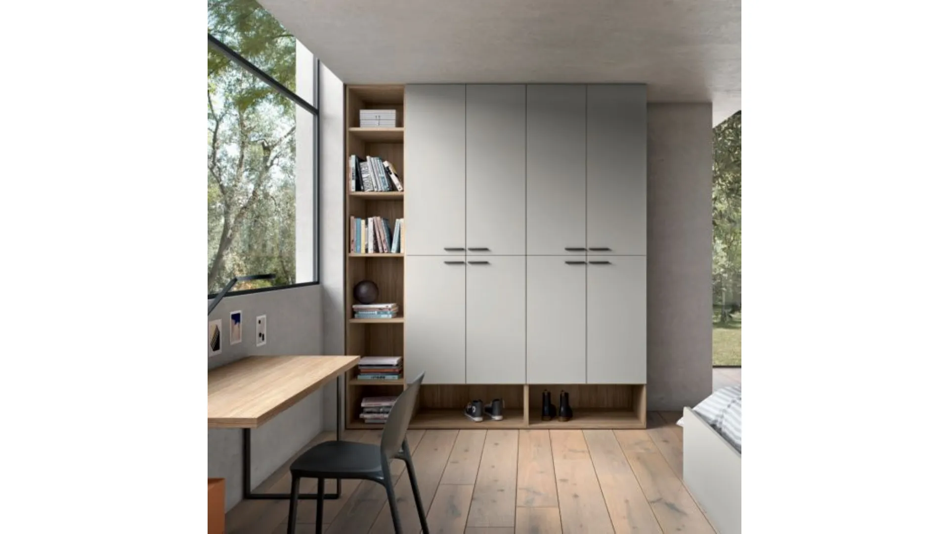 Modern room full of unique accessories, for a shared unique bedroom.