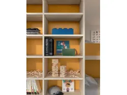 Modern bedroom with bunk bed, a space-saving and efficient room.