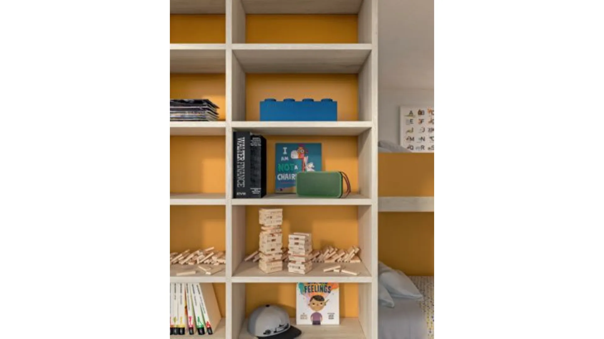 Modern bedroom with bunk bed, a space-saving and efficient room.