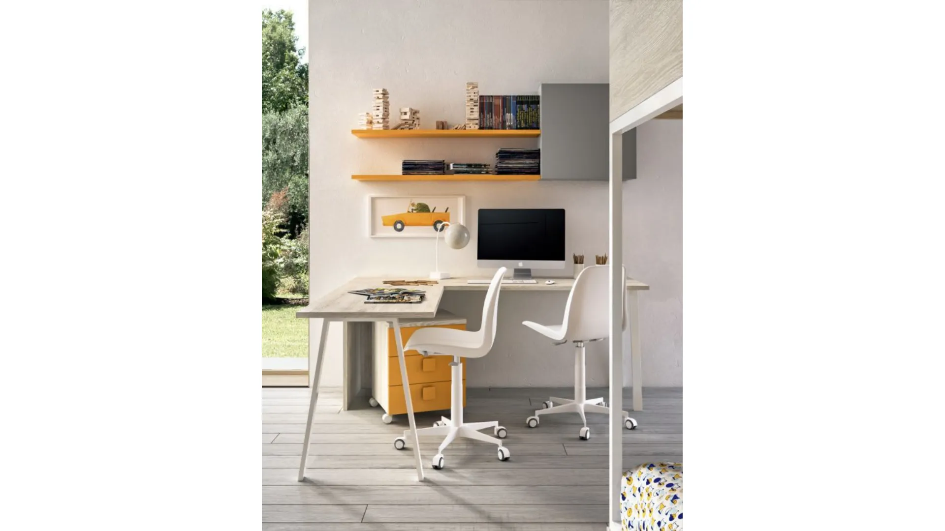 Modern room with bunk bed, a space-saving and efficient room.