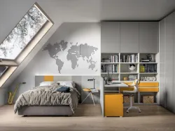 Modern complete bedroom with desk, customizable in finishes.