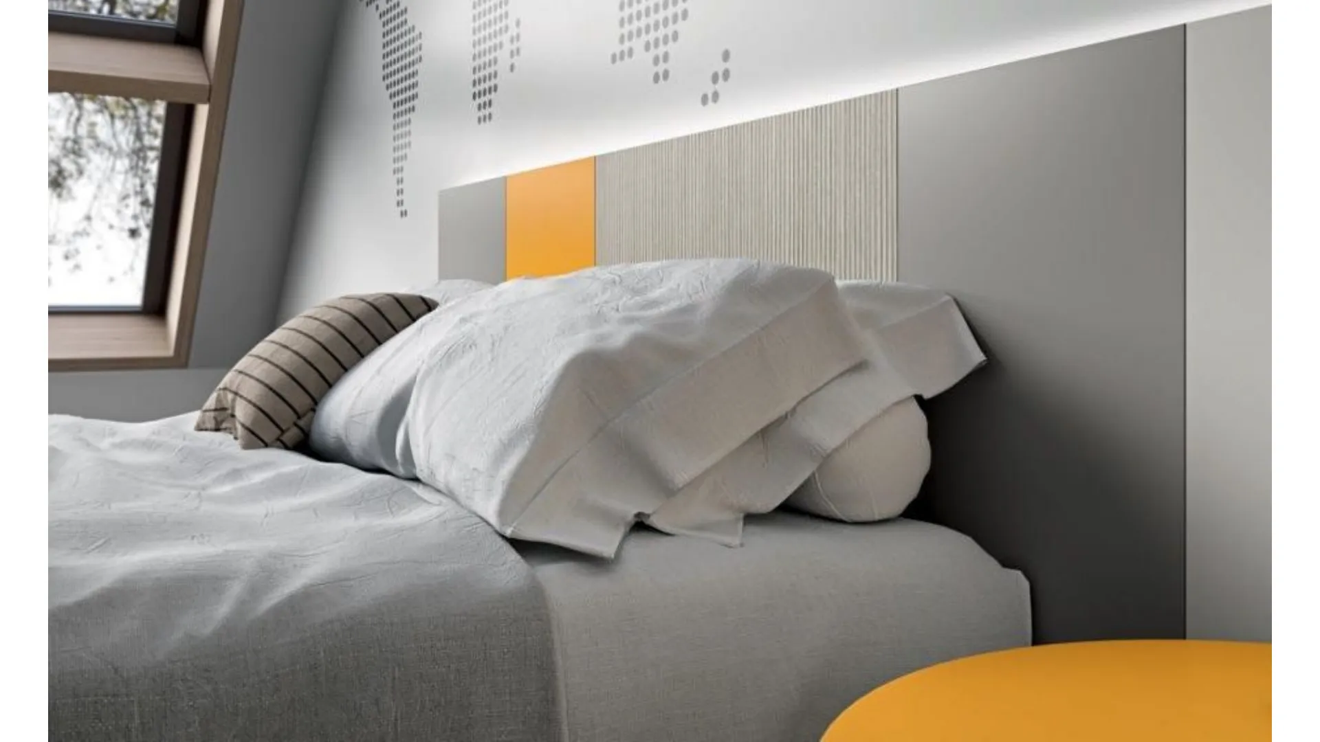 Modern complete bedroom with desk, customizable in finishes.