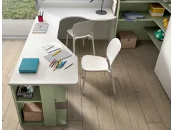 Modern bedroom with bunk bed, ergonomic desk, all high-quality materials.