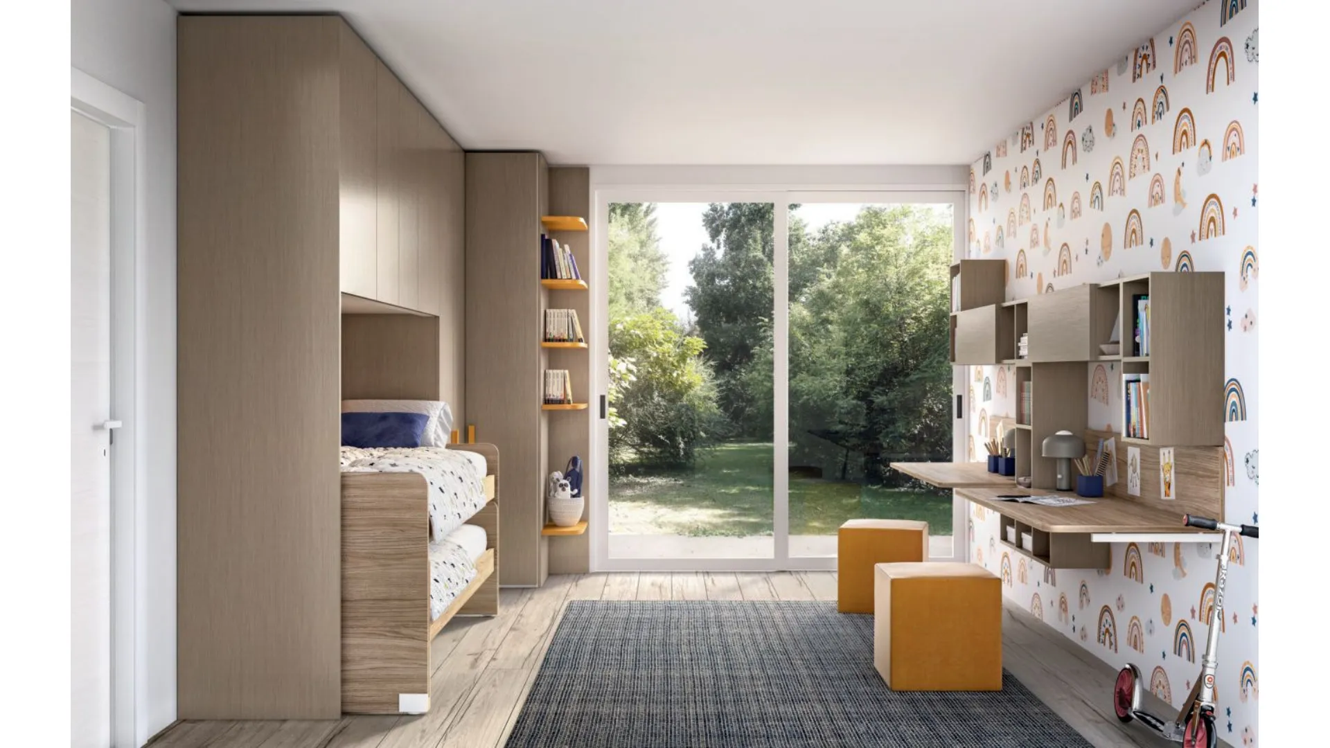 Modern children's bedroom with Play bed, smart and versatile space-saving.