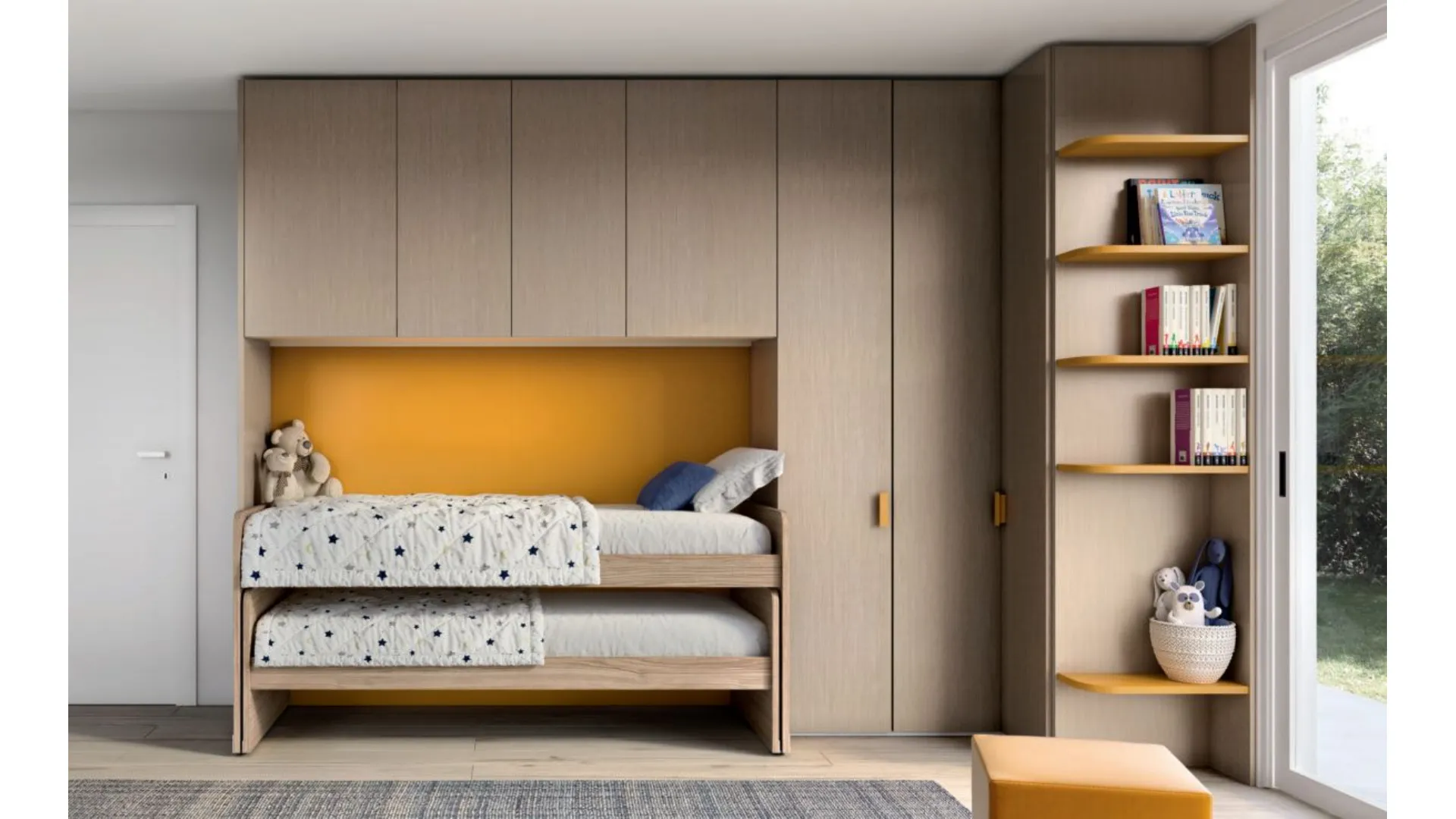 Modern children's room with Play bed, smart and versatile space-saving solution.