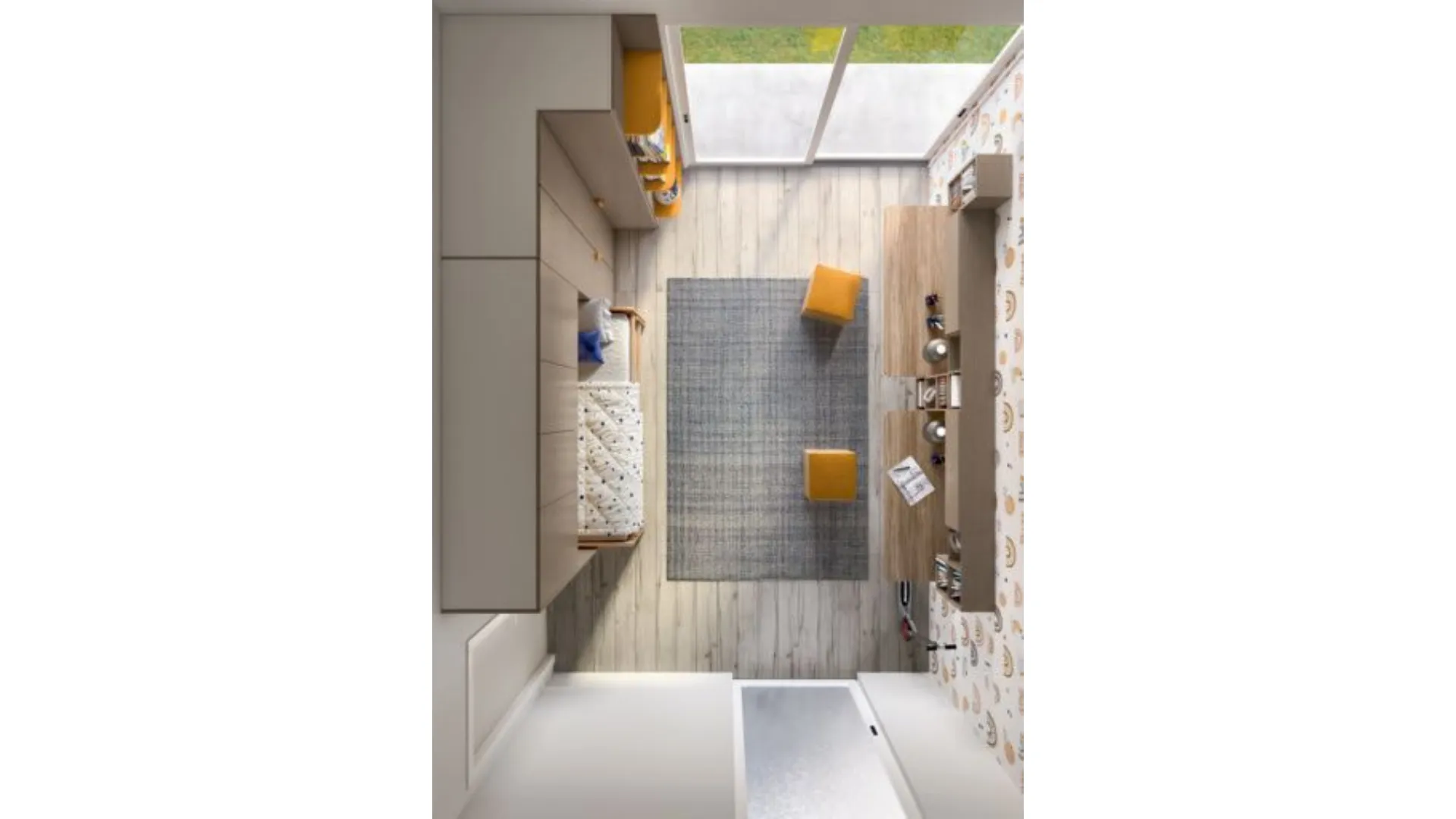Modern children's bedroom with Play bed, intelligent and versatile space-saving.