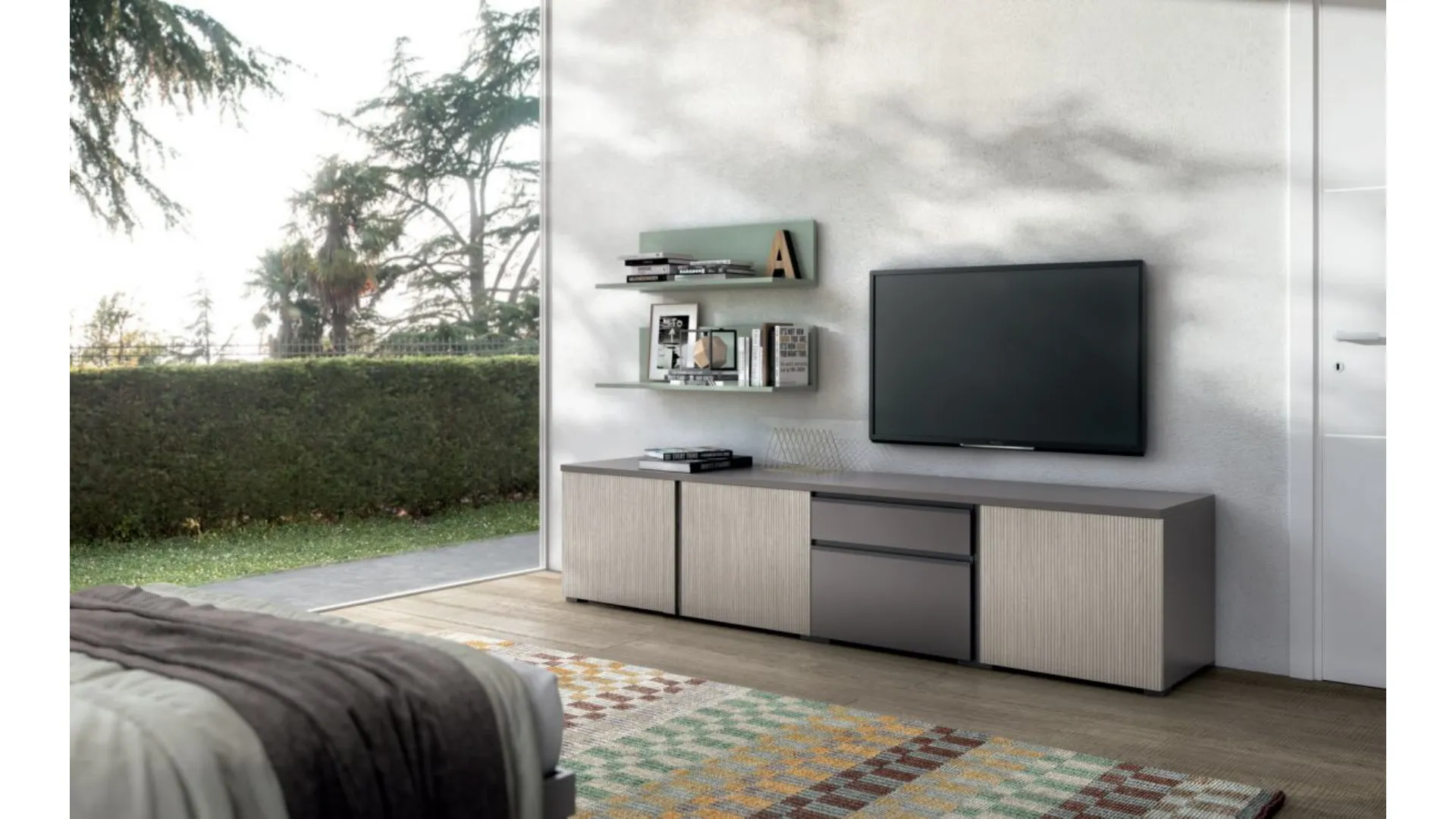 Modern bedroom for teenagers with integrated desk in the closet