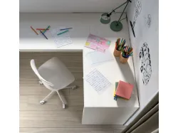 Modern children's bedroom with bridge wardrobe and two-tone design bookcase.