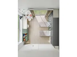 Modern children's bedroom with built-in wardrobe and two-tone design bookcase
