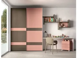 Modern children's bedroom with bunk bed and integrated storage containers in the ladder.