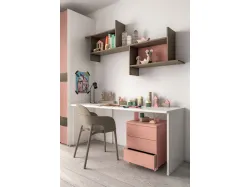 Modern children's room with bunk bed and containers integrated into the ladder.