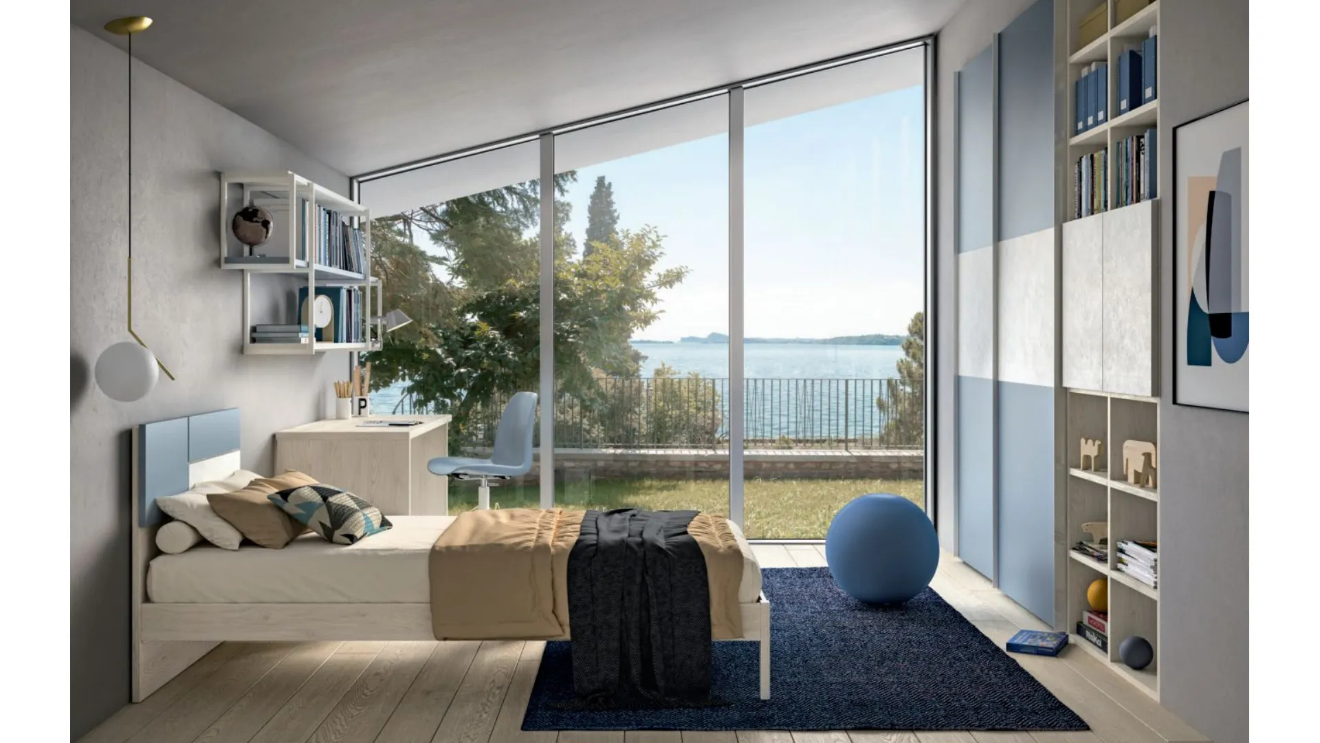 Modern, functional and stylish children's bedroom, with a study area.