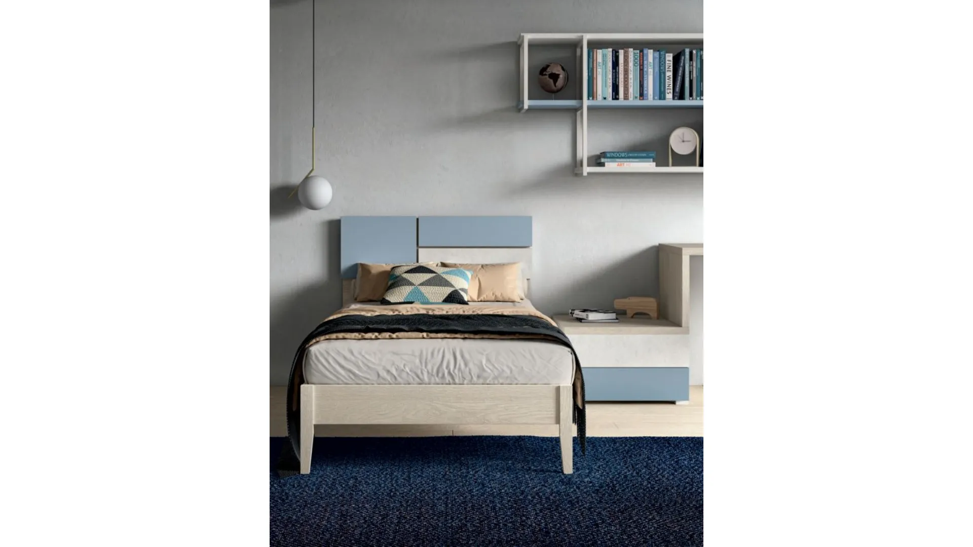 Modern, functional and stylish children's bedroom, with a study corner.