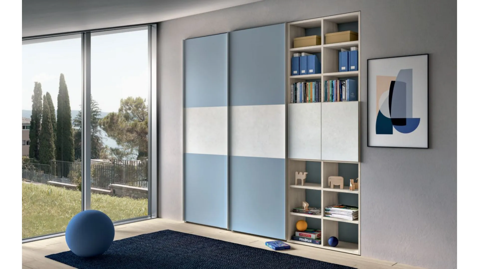 Modern, functional and stylish children's bedroom, with a study corner.