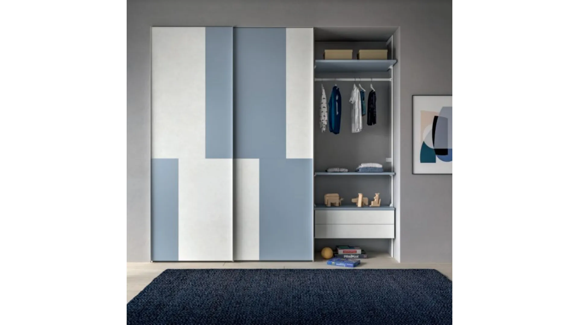 Modern, functional, and stylish children's bedroom, with a study corner.