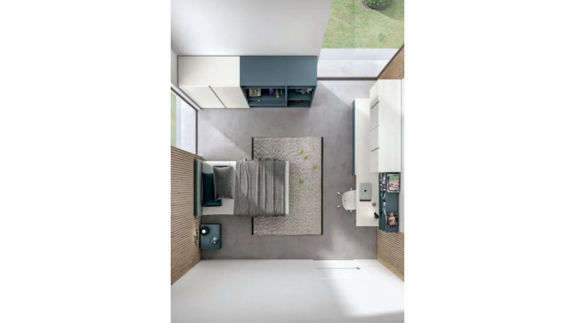 Refined and modern bedroom, complete with wardrobe and study area