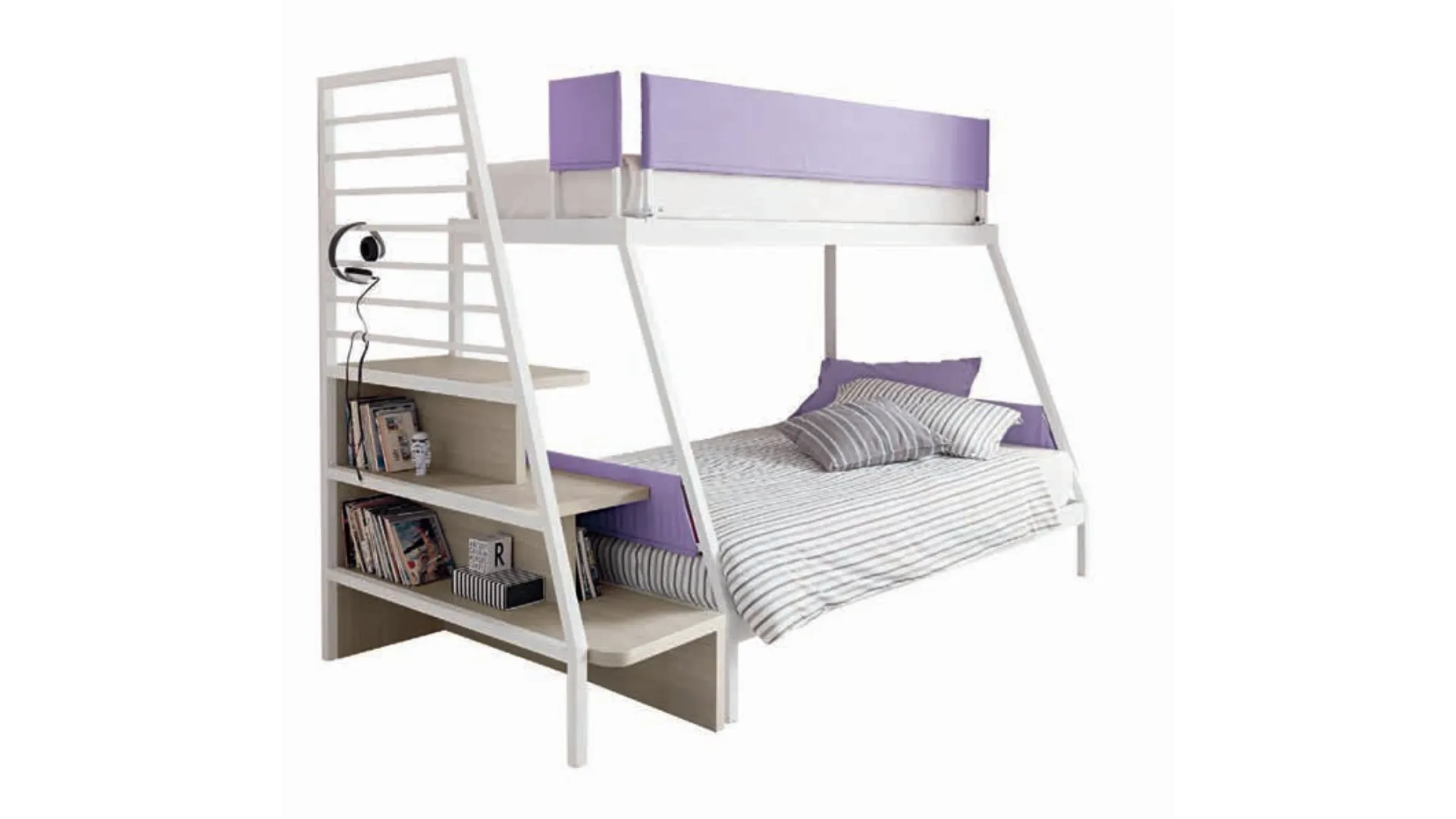 Versatile metal bunk bed with a slanted shape, customizable in finishes.