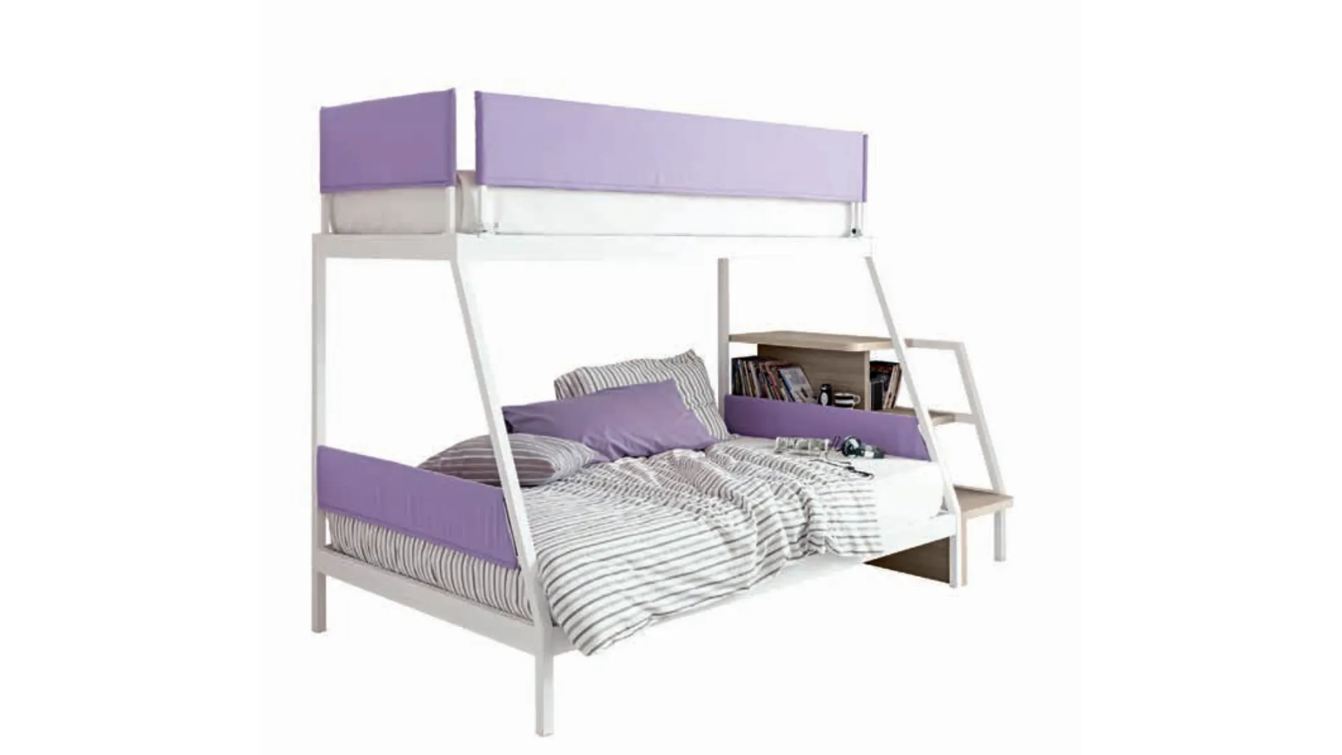 Versatile metal bunk bed with sloped shape, customizable in finishes.