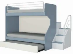 Bunk bed, with space-saving metal ladder or convenient ladder with openable compartments.
