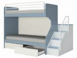 Bunk bed, with space-saving metal ladder or comfortable ladder with openable compartments.
