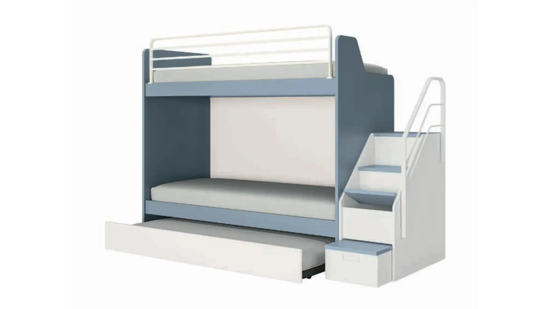 Bunk bed, with space-saving metal ladder or convenient ladder with opening compartments.