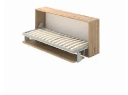 Folding single bed with integrated desk, customizable in finishes.