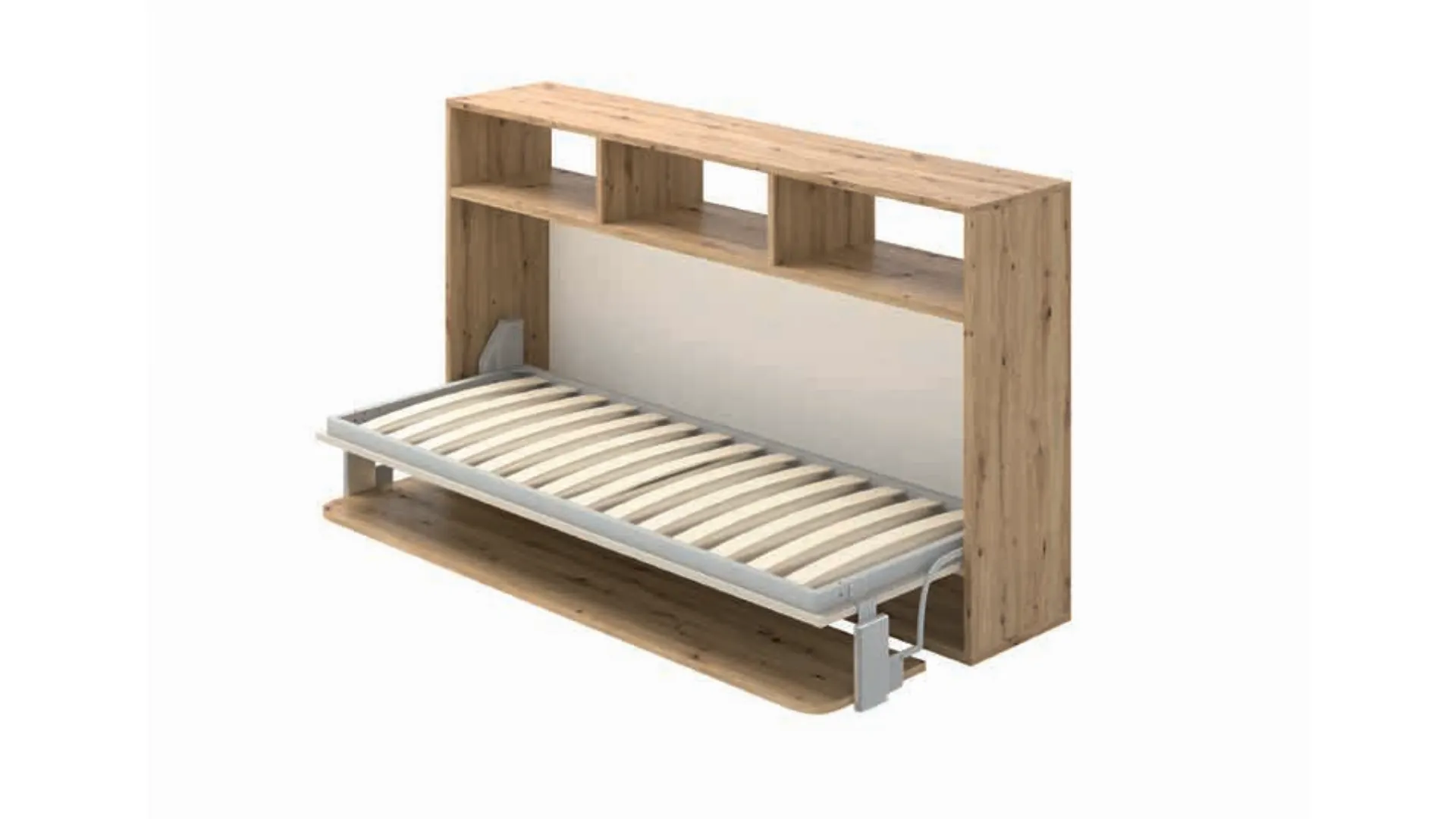 Single folding bed with integrated writing desk, customizable in finishes.