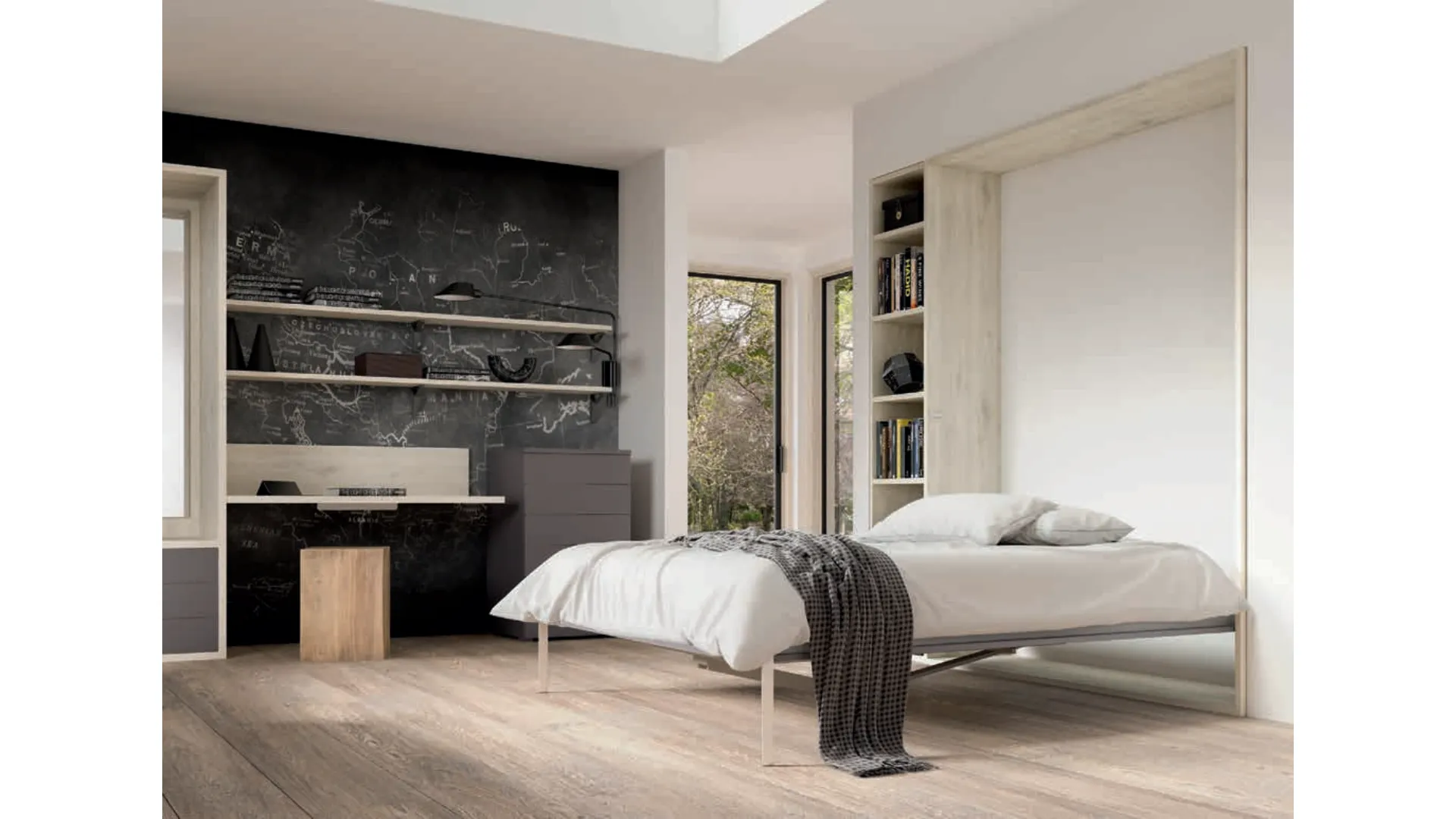 Single and double folding bed, space-saving and made with high-quality materials.