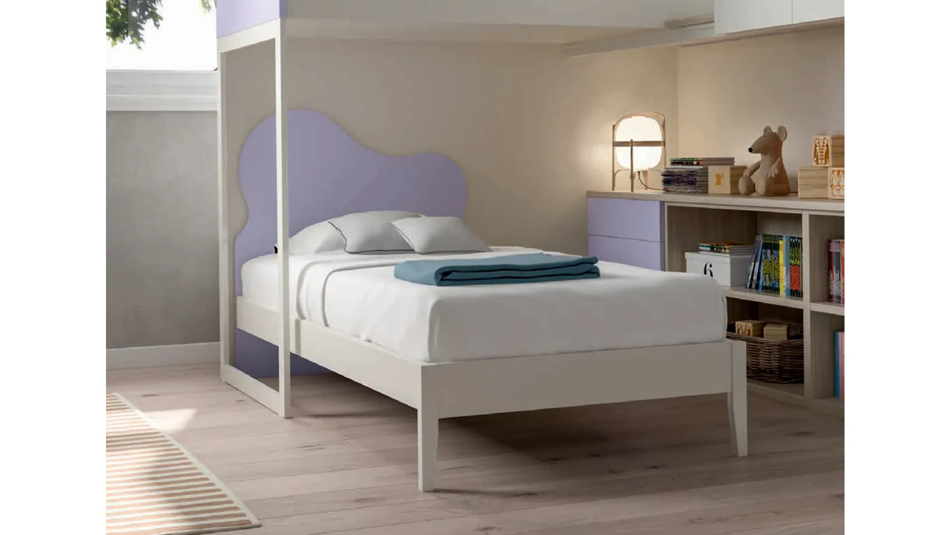 Single bed with a shaped headboard and legs, made with high-quality materials 205x90