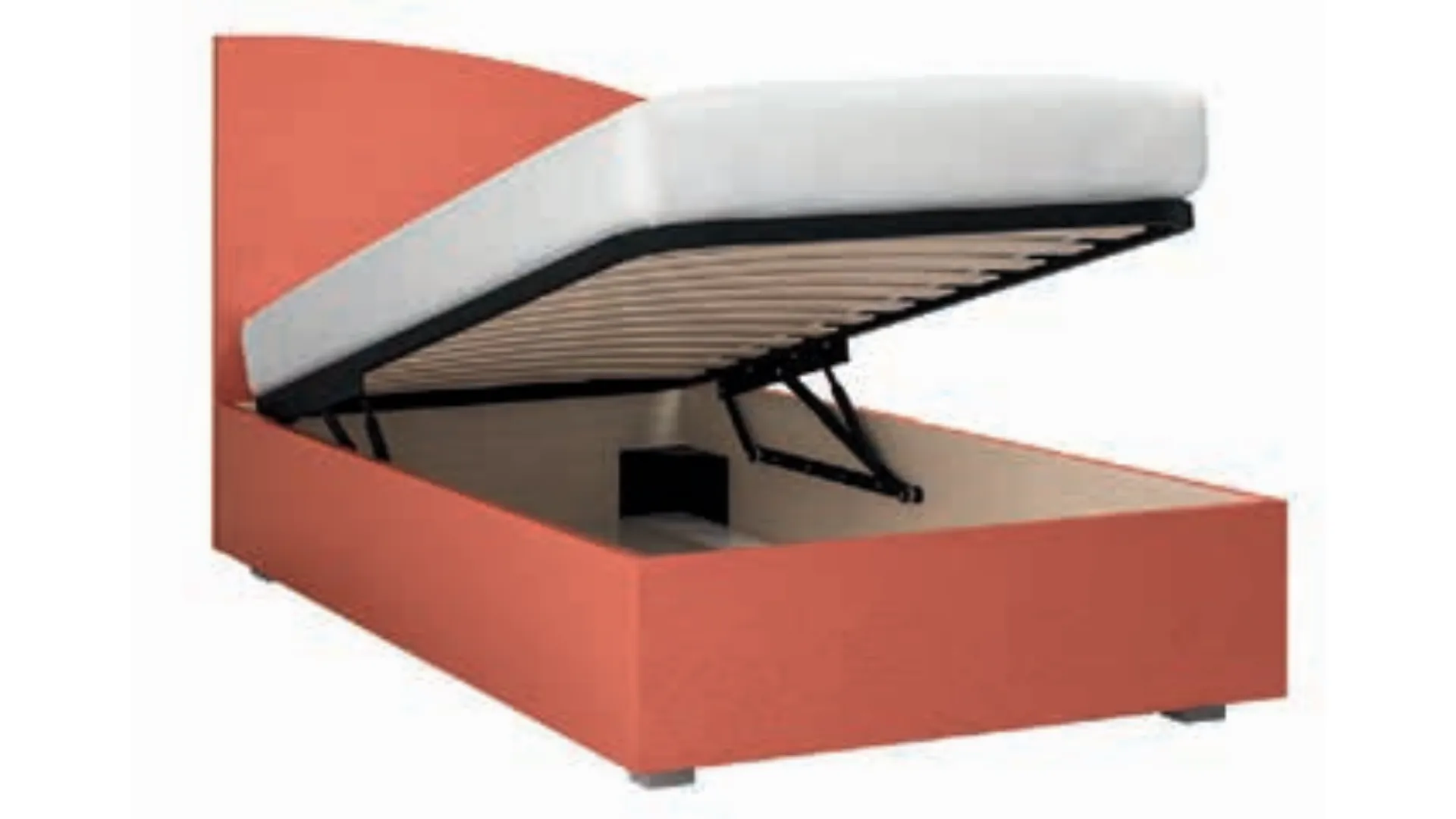 Single bed with a shaped headboard that recalls the shape of a sail, customizable finishes 205x90.