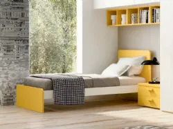 Single bed with rounded headboard and modular bed frame, Quadro model, 90x205.