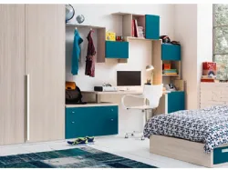 Bedroom in Wood and Lacquered with Writing Desk